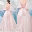 Flower Fairy Blushing Pink Prom Dresses 2019 A-Line / Princess V-Neck 3/4 Sleeve Appliques Lace Floor-Length / Long Ruffle Backless Formal Dresses