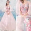 Flower Fairy Blushing Pink Prom Dresses 2019 A-Line / Princess V-Neck 3/4 Sleeve Appliques Lace Floor-Length / Long Ruffle Backless Formal Dresses