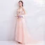 Romantic Pearl Pink Evening Dresses  2019 A-Line / Princess V-Neck Sleeveless Butterfly Appliques Lace Pearl Beading Court Train Ruffle Backless Formal Dresses