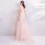 Romantic Pearl Pink Evening Dresses  2019 A-Line / Princess V-Neck Sleeveless Butterfly Appliques Lace Pearl Beading Court Train Ruffle Backless Formal Dresses