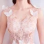 Romantic Pearl Pink Evening Dresses  2019 A-Line / Princess V-Neck Sleeveless Butterfly Appliques Lace Pearl Beading Court Train Ruffle Backless Formal Dresses
