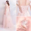 Romantic Pearl Pink Evening Dresses  2019 A-Line / Princess V-Neck Sleeveless Butterfly Appliques Lace Pearl Beading Court Train Ruffle Backless Formal Dresses