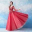 Romantic Burgundy Prom Dresses 2019 A-Line / Princess V-Neck Long Sleeve Butterfly Appliques Lace Sequins Floor-Length / Long Ruffle Backless Formal Dresses