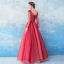Romantic Burgundy Prom Dresses 2019 A-Line / Princess V-Neck Long Sleeve Butterfly Appliques Lace Sequins Floor-Length / Long Ruffle Backless Formal Dresses