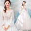 Affordable Ivory See-through Wedding Dresses 2019 A-Line / Princess Square Neckline Puffy Long Sleeve Backless Appliques Lace Floor-Length / Long Ruffle