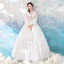 Affordable Ivory See-through Wedding Dresses 2019 A-Line / Princess Square Neckline Puffy Long Sleeve Backless Appliques Lace Floor-Length / Long Ruffle