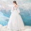 Affordable Ivory See-through Wedding Dresses 2019 A-Line / Princess Square Neckline Puffy Long Sleeve Backless Appliques Lace Floor-Length / Long Ruffle