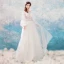 Affordable Ivory See-through Wedding Dresses 2019 A-Line / Princess Square Neckline Puffy Long Sleeve Backless Appliques Lace Floor-Length / Long Ruffle