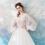 Affordable Ivory See-through Wedding Dresses 2019 A-Line / Princess Square Neckline Puffy Long Sleeve Backless Appliques Lace Floor-Length / Long Ruffle