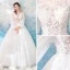 Affordable Ivory See-through Wedding Dresses 2019 A-Line / Princess Square Neckline Puffy Long Sleeve Backless Appliques Lace Floor-Length / Long Ruffle