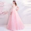 Flower Fairy Candy Pink Prom Dresses 2019 A-Line / Princess Off-The-Shoulder Puffy Long Sleeve Appliques Flower Beading Rhinestone Floor-Length / Long Ruffle Backless