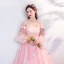Flower Fairy Candy Pink Prom Dresses 2019 A-Line / Princess Off-The-Shoulder Puffy Long Sleeve Appliques Flower Beading Rhinestone Floor-Length / Long Ruffle Backless