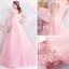 Flower Fairy Candy Pink Prom Dresses 2019 A-Line / Princess Off-The-Shoulder Puffy Long Sleeve Appliques Flower Beading Rhinestone Floor-Length / Long Ruffle Backless