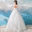 Erschwinglich Ivory / Creme Durchbohrt Brautkleider / Hochzeitskleider 2019 Ballkleid Rundhalsausschnitt Lange Ärmel Rückenfreies Applikationen Spitze Perlenstickerei Perle Lange Rüschen