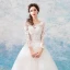Erschwinglich Ivory / Creme Durchbohrt Brautkleider / Hochzeitskleider 2019 Ballkleid Rundhalsausschnitt Lange Ärmel Rückenfreies Applikationen Spitze Perlenstickerei Perle Lange Rüschen