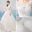 Erschwinglich Ivory / Creme Durchbohrt Brautkleider / Hochzeitskleider 2019 Ballkleid Rundhalsausschnitt Lange Ärmel Rückenfreies Applikationen Spitze Perlenstickerei Perle Lange Rüschen