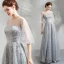 Bling Bling Silver See-through Evening Dresses  2019 A-Line / Princess Scoop Neck Puffy 1/2 Sleeves Glitter Star Tulle Floor-Length / Long Ruffle Backless Formal Dresses