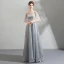 Bling Bling Silver See-through Evening Dresses  2019 A-Line / Princess Scoop Neck Puffy 1/2 Sleeves Glitter Star Tulle Floor-Length / Long Ruffle Backless Formal Dresses