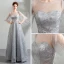 Bling Bling Silver See-through Evening Dresses  2019 A-Line / Princess Scoop Neck Puffy 1/2 Sleeves Glitter Star Tulle Floor-Length / Long Ruffle Backless Formal Dresses