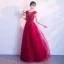 Affordable Burgundy Evening Dresses  2019 A-Line / Princess Scoop Neck Sleeveless Appliques Lace Flower Rhinestone Bow Sash Floor-Length / Long Ruffle Backless Formal Dresses