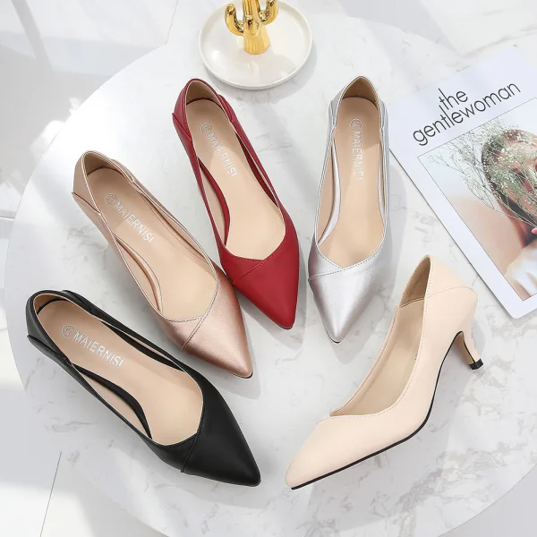 Modest / Simple Beige Street Wear Pumps 2023 5 cm Stiletto Heels Pointed Toe Pumps High Heels
