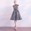 Sparkly Black Party Dresses 2018 A-Line / Princess High Neck Short Sleeve Bow Sash Knee-Length Sequins Formal Dresses