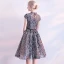 Sparkly Black Party Dresses 2018 A-Line / Princess High Neck Short Sleeve Bow Sash Knee-Length Sequins Formal Dresses