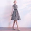 Sparkly Black Party Dresses 2018 A-Line / Princess High Neck Short Sleeve Bow Sash Knee-Length Sequins Formal Dresses