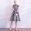 Sparkly Black Party Dresses 2018 A-Line / Princess High Neck Short Sleeve Bow Sash Knee-Length Sequins Formal Dresses