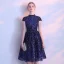 Sparkly Black Party Dresses 2018 A-Line / Princess High Neck Short Sleeve Bow Sash Knee-Length Sequins Formal Dresses