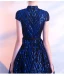 Sparkly Black Party Dresses 2018 A-Line / Princess High Neck Short Sleeve Bow Sash Knee-Length Sequins Formal Dresses