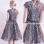 Sparkly Black Party Dresses 2018 A-Line / Princess High Neck Short Sleeve Bow Sash Knee-Length Sequins Formal Dresses