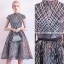 Sparkly Black Party Dresses 2018 A-Line / Princess High Neck Short Sleeve Bow Sash Knee-Length Sequins Formal Dresses