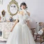 Ivoire Robe De Mariée 2019 Princesse De l'épaule Gonflée Manches Courtes Dos Nu Appliques En Dentelle Cristal Perlage Tribunal Train Volants