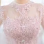 Élégant Rougissant Rose Transparentes Robe De Soirée 2019 Trompette / Sirène Col Haut Manches Courtes Appliques En Dentelle Perlage Faux Diamant Train De Balayage Volants Dos Nu Robe De Ceremonie