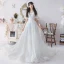 Modest / Simple White See-through Wedding Dresses 2019 A-Line / Princess Scoop Neck Short Sleeve Appliques Lace Cathedral Train Ruffle