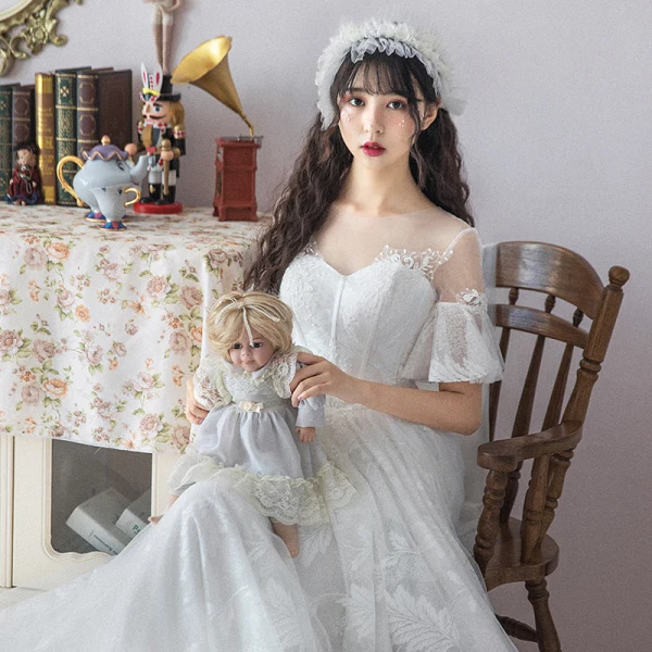 Modest / Simple White See-through Wedding Dresses 2019 A-Line / Princess Scoop Neck Short Sleeve Appliques Lace Cathedral Train Ruffle