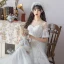 Modest / Simple White See-through Wedding Dresses 2019 A-Line / Princess Scoop Neck Short Sleeve Appliques Lace Cathedral Train Ruffle