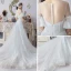 Modest / Simple White See-through Wedding Dresses 2019 A-Line / Princess Scoop Neck Short Sleeve Appliques Lace Cathedral Train Ruffle