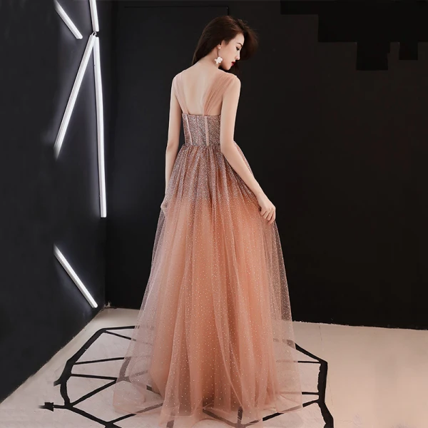 Sexy Orange Prom Dresses 2019 A-Line / Princess Off-The-Shoulder Short Sleeve Glitter Tulle Floor-Length / Long Ruffle Backless Formal Dresses