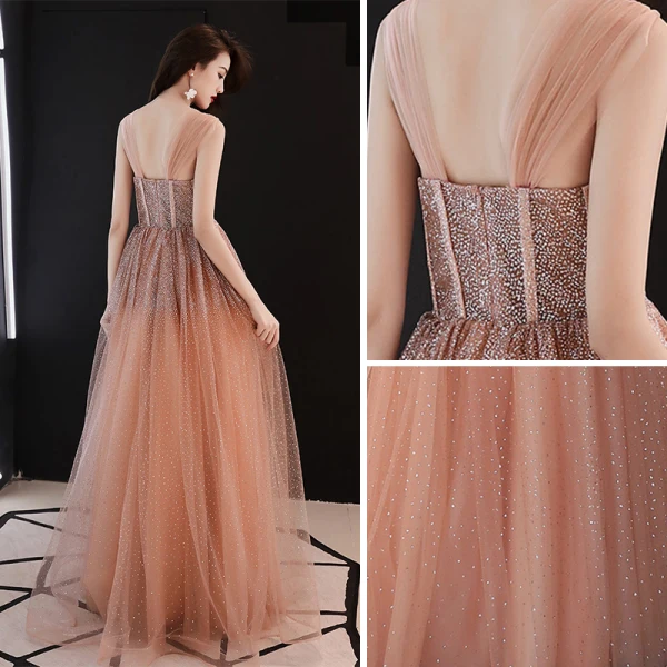 Sexy Orange Prom Dresses 2019 A-Line / Princess Off-The-Shoulder Short Sleeve Glitter Tulle Floor-Length / Long Ruffle Backless Formal Dresses