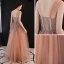 Sexy Orange Prom Dresses 2019 A-Line / Princess Off-The-Shoulder Short Sleeve Glitter Tulle Floor-Length / Long Ruffle Backless Formal Dresses