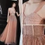 Sexy Orange Prom Dresses 2019 A-Line / Princess Off-The-Shoulder Short Sleeve Glitter Tulle Floor-Length / Long Ruffle Backless Formal Dresses