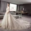 Stunning Champagne Wedding Dresses 2019 Ball Gown Off-The-Shoulder 1/2 Sleeves Backless Appliques Lace Cathedral Train Ruffle