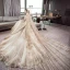 Stunning Champagne Wedding Dresses 2019 Ball Gown Off-The-Shoulder 1/2 Sleeves Backless Appliques Lace Cathedral Train Ruffle