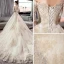 Stunning Champagne Wedding Dresses 2019 Ball Gown Off-The-Shoulder 1/2 Sleeves Backless Appliques Lace Cathedral Train Ruffle