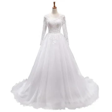 Eleganta Vita Bröllopsklänningar 2018 Prinsessa Urringning Långärmad Halterneck Appliqués Pierced Spets Chapel Train Ruffle