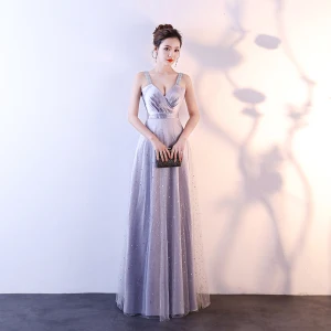 Affordable Silver Evening Dresses 2018 Empire Shoulders Sleeveless Sash Glitter Tulle Floor Length Long Ruffle Backless Formal Dresses