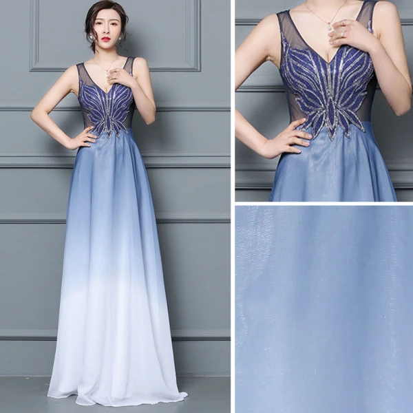 Discount Royal Blue See-through Evening Dresses 2019 A-Line / Princess V-Neck Sleeveless Beading Floor-Length / Long Ruffle Formal Dresses