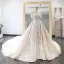 Luxury / Gorgeous Champagne Wedding Dresses 2019 Ball Gown Off-The-Shoulder Short Sleeve Backless Appliques Lace Pearl Rhinestone Glitter Sequins Cathedral Train Ruffle